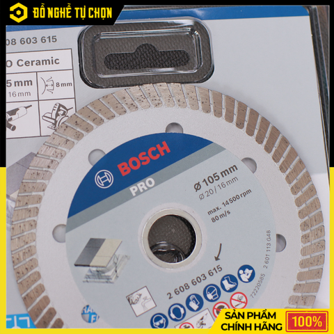 Đĩa Cắt Kim Cương Turbo Bosch 2608603615 – 105mm – Cắt Gạch Men Ceramic – Hàng Chính Hãng Có VAT