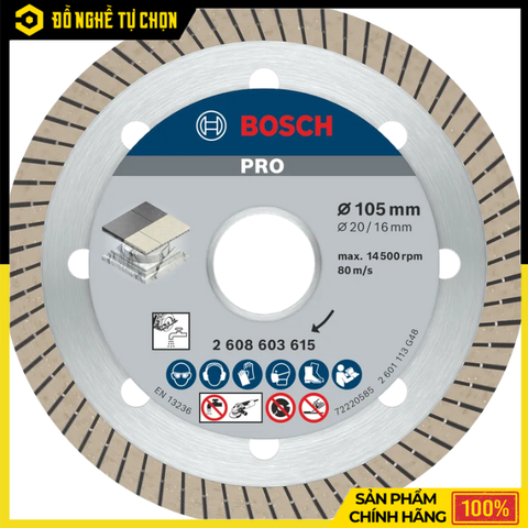 Đĩa Cắt Kim Cương Turbo Bosch 2608603615 – 105mm – Cắt Gạch Men Ceramic – Hàng Chính Hãng Có VAT