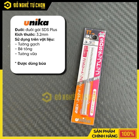 Mũi khoan bê tông UNIKA TT3.2x110 – Mũi thép CRV siêu bền, khoan chính xác, chuẩn Nhật Bản- Hàng Chính Hãng, Có VAT
