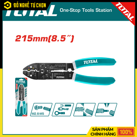 Kềm tuốt dây điện 8.5'' / 215mm Total THT15851 – Đa năng, chính xác, tiện dụng cho thợ điện - Hàng Chính Hãng Có VAT