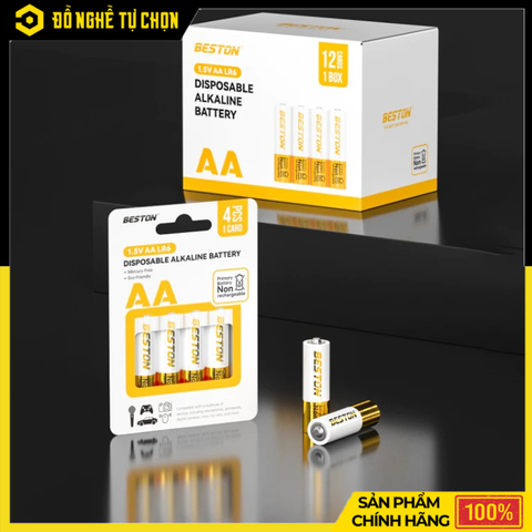 Pin Alkaline AA 1.5V Beston AA-LR6-4P – Pin Tiểu AA Dùng Cho Remote, Micro, Đồ Chơi – Hàng Chính Hãng Có VAT