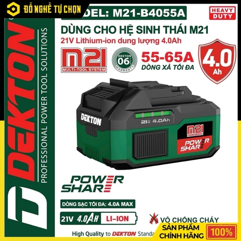 Pin DEKTON M21-B4055A – 21V – Dung Lượng 4.0Ah – Sạc Nhanh 60 Phút – Hàng Chính Hãng Có VAT