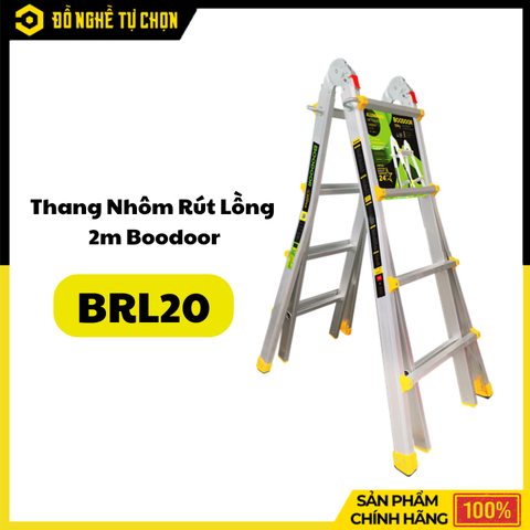 Thang Nhôm Rút Lồng 2m Boodoor BRL20 – Nhôm Dày 2.4mm, Tải Trọng 300Kg, Gọn Nhẹ Tiện Lợi | Hàng Chính Hãng, Có VAT