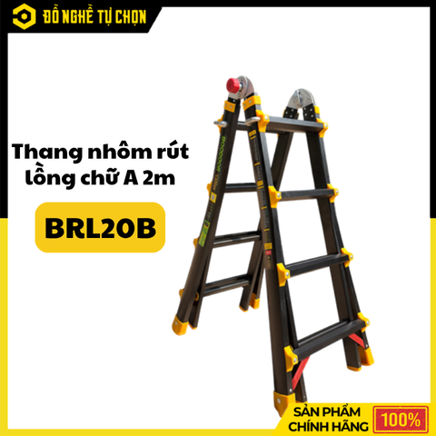 Thang Nhôm Rút Lồng Chữ A 2m Boodoor BRL20B (Khóa Mỹ) – Duỗi Thẳng 4m, Nhôm Dày 2.6mm | Hàng Chính Hãng, Có VAT