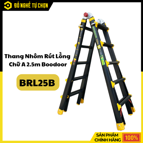 Thang Nhôm Rút Lồng Chữ A 2.5m Boodoor BRL25B (Khóa Mỹ) – Duỗi Thẳng 5m, Nhôm Dày 2.6mm | Hàng Chính Hãng, Có VAT