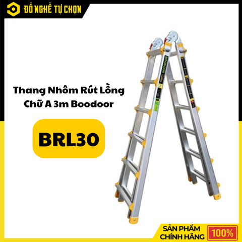 Thang Nhôm Rút Lồng 3m Boodoor BRL30 – Duỗi Thẳng 6m, Nhôm Dày 2.4mm, Tải Trọng 300Kg | Hàng Chính Hãng, Có VAT