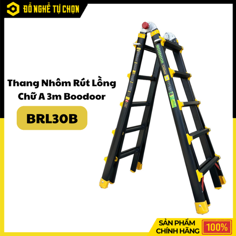 Thang Nhôm Rút Lồng Chữ A 3m Boodoor MS30 (Khóa Mỹ) – Duỗi Thẳng 6m, Nhôm Dày 2.6mm, Tải Trọng 150Kg | Hàng Chính Hãng, Có VAT