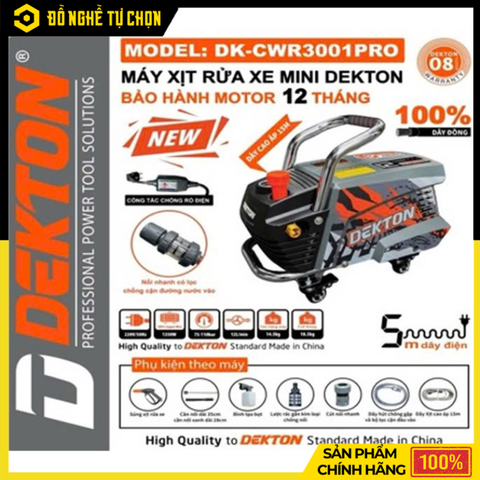 Máy Rửa Xe Dekton DK-CWR3001XPRO 3000W – Chỉnh Áp, Chống Giật, Khung Kim Loại Có Bánh Xe Khóa | Hàng Chính Hãng, Có VAT