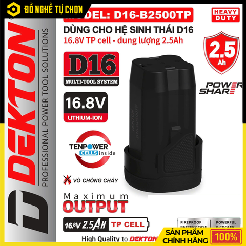 Pin Dekton 16V 2.5Ah D16-B2500TP – Nguồn Năng Lượng Ổn Định Cho Máy Pin | Hàng Chính Hãng, Có VAT
