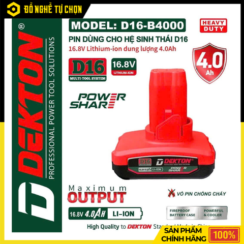 Pin Dekton D16-B4000 16V 4.0Ah Lithium-Ion Dung Lượng Lớn, Sạc Nhanh, Tương Thích Nhiều Thiết Bị | Hàng Chính Hãng, Có VAT