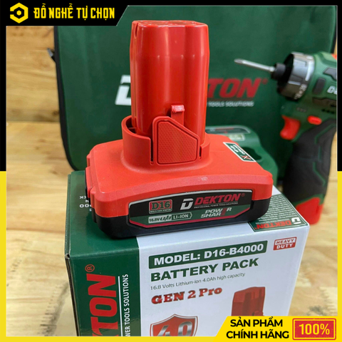 Pin Dekton D16-B4000 16V 4.0Ah Lithium-Ion Dung Lượng Lớn, Sạc Nhanh, Tương Thích Nhiều Thiết Bị | Hàng Chính Hãng, Có VAT