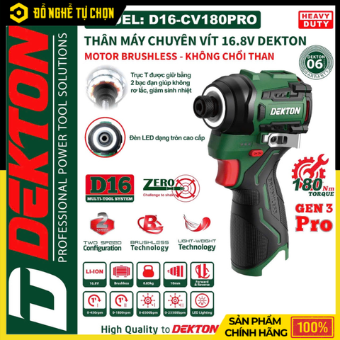 Máy Vặn Vít Dùng Pin 16.8V Dekton D16-CV180PRO – Brushless – Lực Siết 180Nm – Hàng Chính Hãng Có VAT