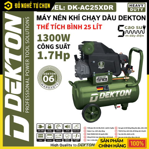 MÁY NÉN KHÍ DEKTON DK-AC25XDR – 25 LÍT – MÔ TƠ 2 TỤ DÂY ĐỒNG – HIỆU SUẤT MẠNH MẼ