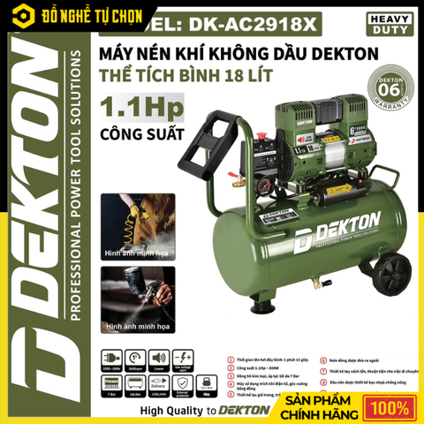 Máy Nén Khí Không Dầu 18L 1.1HP Dekton DK-AC2918X | Hàng Chính Hãng, Có VAT