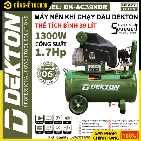 MÁY NÉN KHÍ CHẠY DẦU DEKTON 39 LÍT DK-AC39XDR – MẠNH MẼ, BỀN BỈ, TIẾT KIỆM ĐIỆN NĂNG