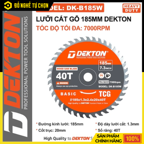 Lưỡi Cắt Gỗ 185x20mm 32 Răng Dekton DK-B185W – Cắt Gỗ Mịn, Sắc Bén, Bền Bỉ, Hàng Chính Hãng, Có VAT