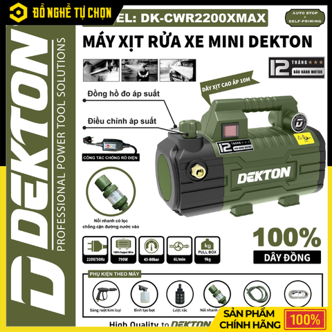 Máy Rửa Xe Mini Dekton DK-CWR2200XMAX 790W Chỉnh Áp | Hàng Chính Hãng, Có VAT