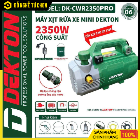 Máy Xịt Rửa Mini Dekton 2350W DK-CWR2350PRO Chỉnh Áp An Toàn Chống Rò Điện | Hàng Chính Hãng, Có VAT
