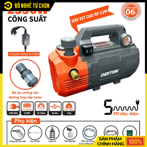 Máy Xịt Rửa Mini Dekton 2350W DK-CWR2350PRO Chỉnh Áp An Toàn Chống Rò Điện | Hàng Chính Hãng, Có VAT