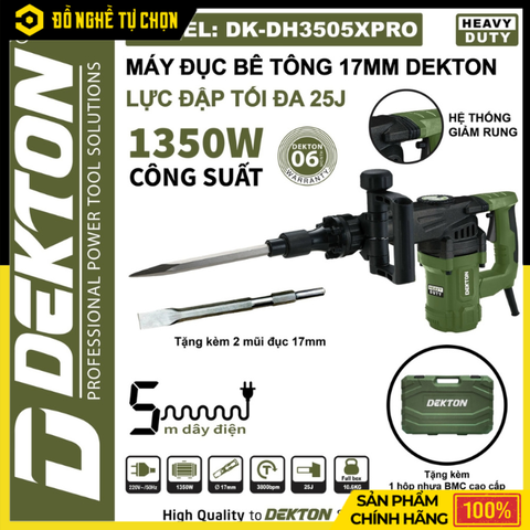 Máy Đục Bê Tông 17mm 1350W Dekton DK-DH3505PRO – Đục Phá Mạnh, Làm Việc Bền Bỉ | Hàng Chính Hãng, Có VAT