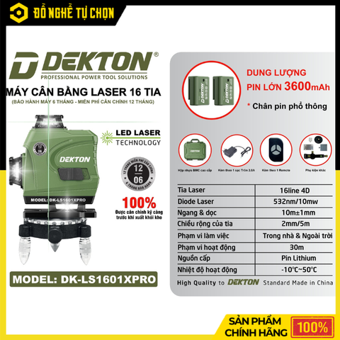 Máy Cân Chỉnh Laser 16 Tia Dekton DK-LS1601XPRO – Độ Chính Xác Cao, Miễn Phí Cân Chỉnh 12 Tháng, Hàng Chính Hãng, Có VAT