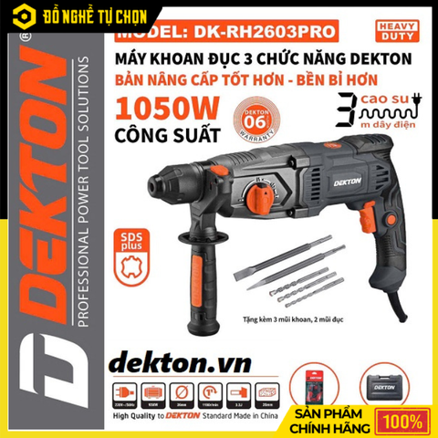 Máy Khoan Bê Tông 3 Chức Năng 1050W Dekton DK-RH2603PRO | Hàng Chính Hãng, Có VAT