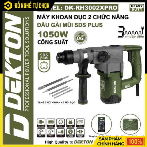 Máy khoan cầm tay, hiệu DEKTON, dụng cụ cầm tay hoạt động bằng động cơ điện, model DK-RH3002