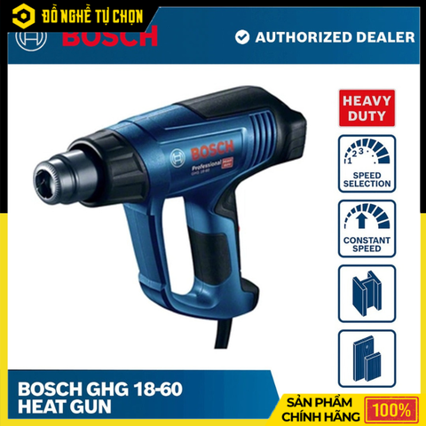 Máy Thổi Hơi Nóng Bosch GHG 18-60 – Công Suất 1800W – Nhiệt Độ 50–600°C – Lưu Lượng Khí 250–600 L/Phút – Hàng Chính Hãng Có VAT