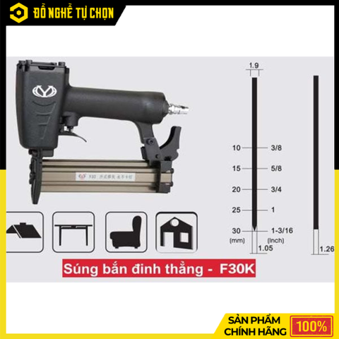 Súng Bắn Đinh Thẳng Khí Nén HyBest F30 Dùng Đinh F 10–30mm | Hàng Chính Hãng, Có VAT