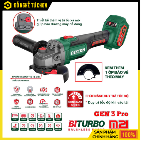 Máy mài cầm tay hoạt động bằng pin, hiệu DEKTON, model M21-AG100PLUS