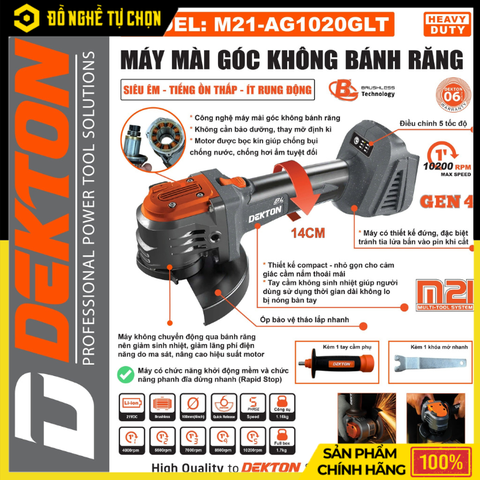 Máy Mài Góc Không Bánh Răng M21-AG1020GLT – Siêu Êm, Ít Rung, Bền Bỉ Vượt Trội - Hàng Chính Hãng Có VAT