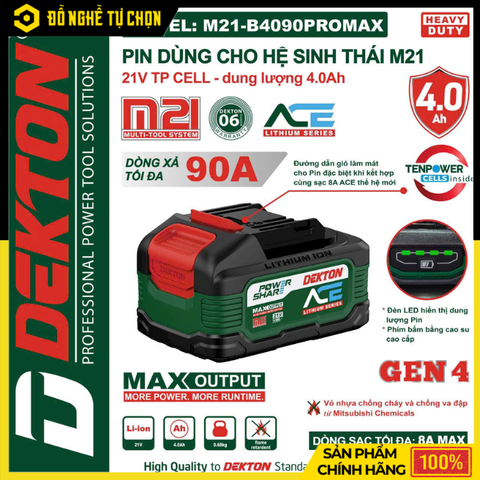 Pin 21V 4.0Ah Dekton M21-B4090PROMAX – Hiệu Suất Cao, Bền Bỉ, Hàng Chính Hãng, Có VAT