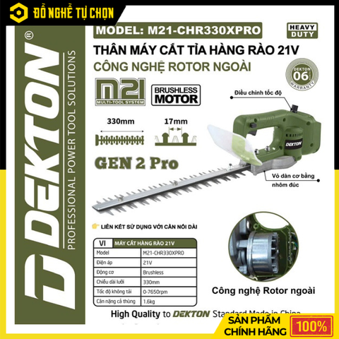 Máy Cắt Tỉa Hàng Rào Pin Dekton M21-CHR330XPRO Lưỡi Cắt Sắc Bén Thiết Kế Gọn Nhẹ – Hàng Chính Hãng, Có VAT