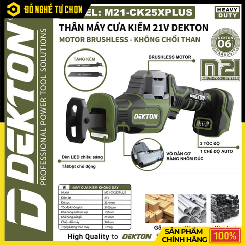 Máy Cưa Kiếm Pin Dekton 21V M21-CK25PLUS Không Chổi Than 3 Tốc Độ | Hàng Chính Hãng, Có VAT