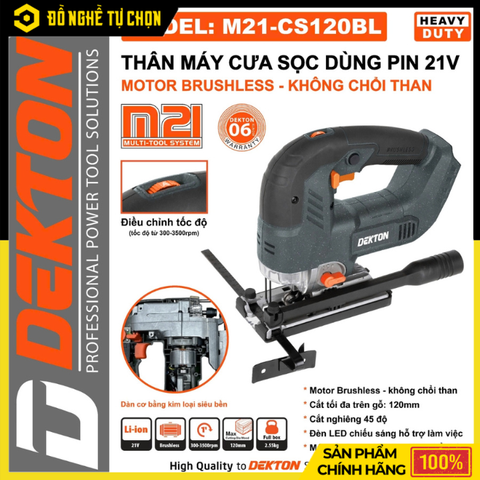 [THÂN] Máy Cưa Sọc Dùng Pin Dekton M21-CS120BL (Chưa Pin & Sạc) – Cắt Chính Xác, Động Cơ Brushless Bền Bỉ, Điều Tốc Linh Hoạt, Hàng Chính Hãng, Có VAT