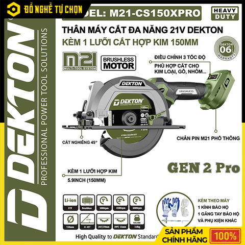 Thân Máy Cắt Đa Năng Dùng Pin 21V DEKTON M21-CS150PRO/M21-CS150XPRO – Động Cơ Không Chổi Than – Cắt Gỗ, Kim Loại, Nhôm – Hàng Chính Hãng Có VAT