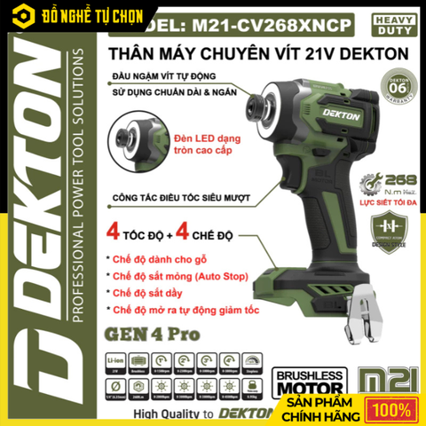 Máy Vặn Vít Thế Hệ 4 Dekton M21-CV268XNCP – Nâng Cấp Mạnh Mẽ, Thông Minh Vượt Trội | Hàng Chính Hãng, Có VAT