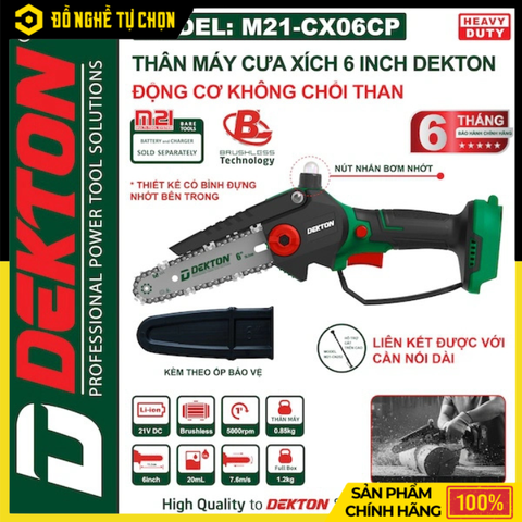 Máy Cưa Xích Pin 6 Inch Dekton M21-CX06CP – Brushless, Siêu Nhẹ 0.85kg, Có Bình Nhớt | Hàng Chính Hãng, Có VAT