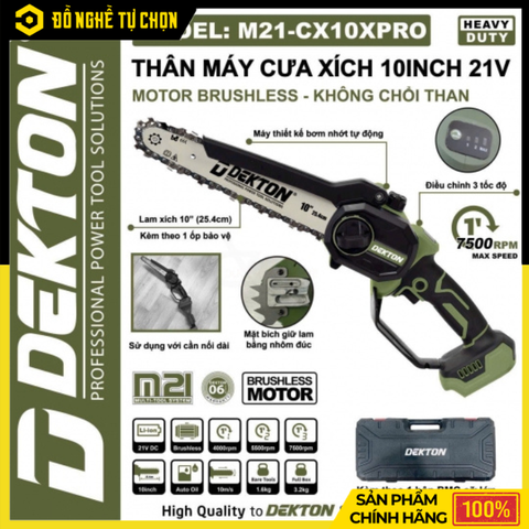 [THÂN] Máy Cưa Xích Dùng Pin 21V Dekton M21-CX10XPRO 10 Inch – Brushless Mạnh Mẽ, Điều Chỉnh 3 Tốc Độ, Cắt Nhanh Chính Xác, Hàng Chính Hãng, Có VAT