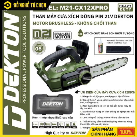 Máy Cưa Xích Dùng Pin Dekton M21-CX12PRO 12 Inch – Motor Không Chổi Than, Cắt Mạnh Mẽ, An Toàn Cao, Hàng Chính Hãng, Có VAT