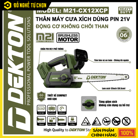 Máy Cưa Xích Pin 21V Dekton M21-CX12XCP 12 Inch Không Chổi Than | Hàng Chính Hãng, Có VAT
