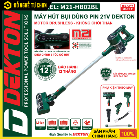 Máy Hút Bụi Dùng Pin Dekton M21-HB02BL (Chưa Pin & Sạc) – Lực Hút Mạnh, Động Cơ Không Chổi Than, Hàng Chính Hãng, Có VAT