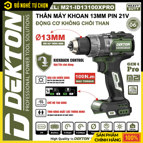 [THÂN] Máy Khoan Pin Dekton M21-ID13100XPRO  21V 100Nm Không Chổi Than | Hàng Chính Hãng, Có VAT