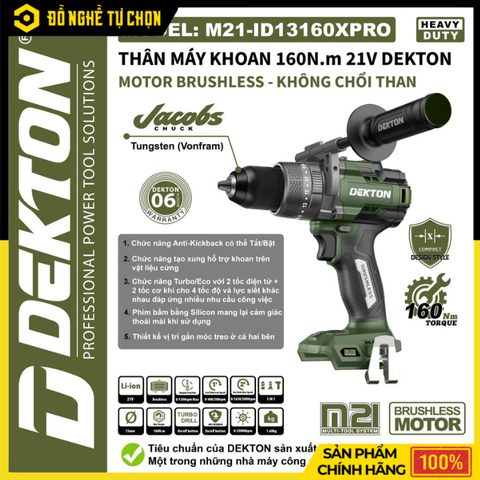 [THÂN] Máy Khoan Động Lực Pin 21V Dekton M21-ID13160XPRO - màu Olive 160Nm Brushless (Chưa Pin Sạc) | Hàng Chính Hãng, Có VAT