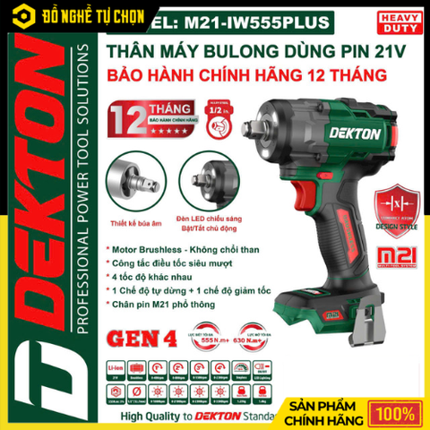Máy Siết Mở Bulong 555N.m Dekton M21-IW555PLUS / M21-IW555XPLUS – Sức Mạnh Vượt Trội, Độ Bền Đỉnh Cao | Hàng Chính Hãng, Có VAT