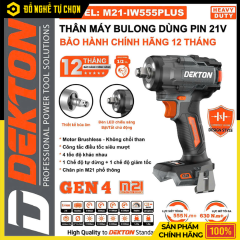 Máy Siết Mở Bulong 555N.m Dekton M21-IW555PLUS / M21-IW555XPLUS – Sức Mạnh Vượt Trội, Độ Bền Đỉnh Cao | Hàng Chính Hãng, Có VAT