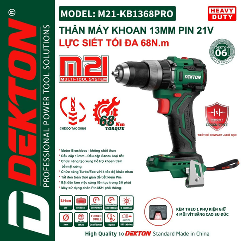 [THÂN] Máy Khoan Động Lực Dùng Pin 21V Dekton M21-KB1385PRO – Công Suất Mạnh Mẽ – Tính Năng Anti Kickback – Pin Lithium-Ion Dung Lượng Cao – Hàng Chính Hãng Có VAT
