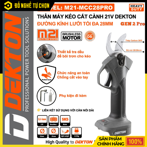 Kéo Cắt Cành Pin Dekton 21V M21-MCC28PRO / MCC28XPRO – Cắt 28mm, Brushless, Siêu Nhẹ | Hàng Chính Hãng, Có VAT