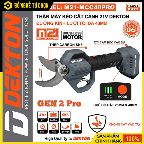 Thân Máy Cắt Cành Dùng Pin 21V Dekton M21-MCC40PRO – Chống Cắt Vào Tay – Hàng Chính Hãng Có VAT