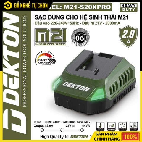 Sạc Pin Dekton 21V 2.0Ah M21-S20PRO / M21-S20XPRO – Sạc Nhanh, Ổn Định, Tương Thích Toàn Bộ Dòng Pin M21 - Hàng Chính Hãng Có VAT